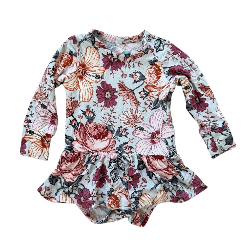 Gigi and Max Floral Bamboo Long Sleeve Ruffle Peplum‎ Romper 6M